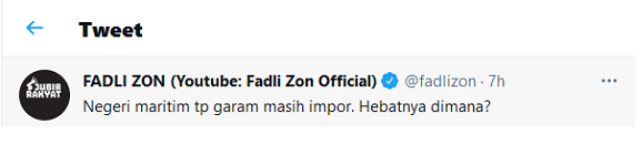 Hasil tangkap layar akun Twitter @Fadlizon