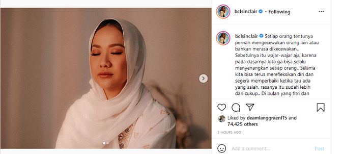 Hasil tangkap layar akun Instagram Bunga Citra Lestari