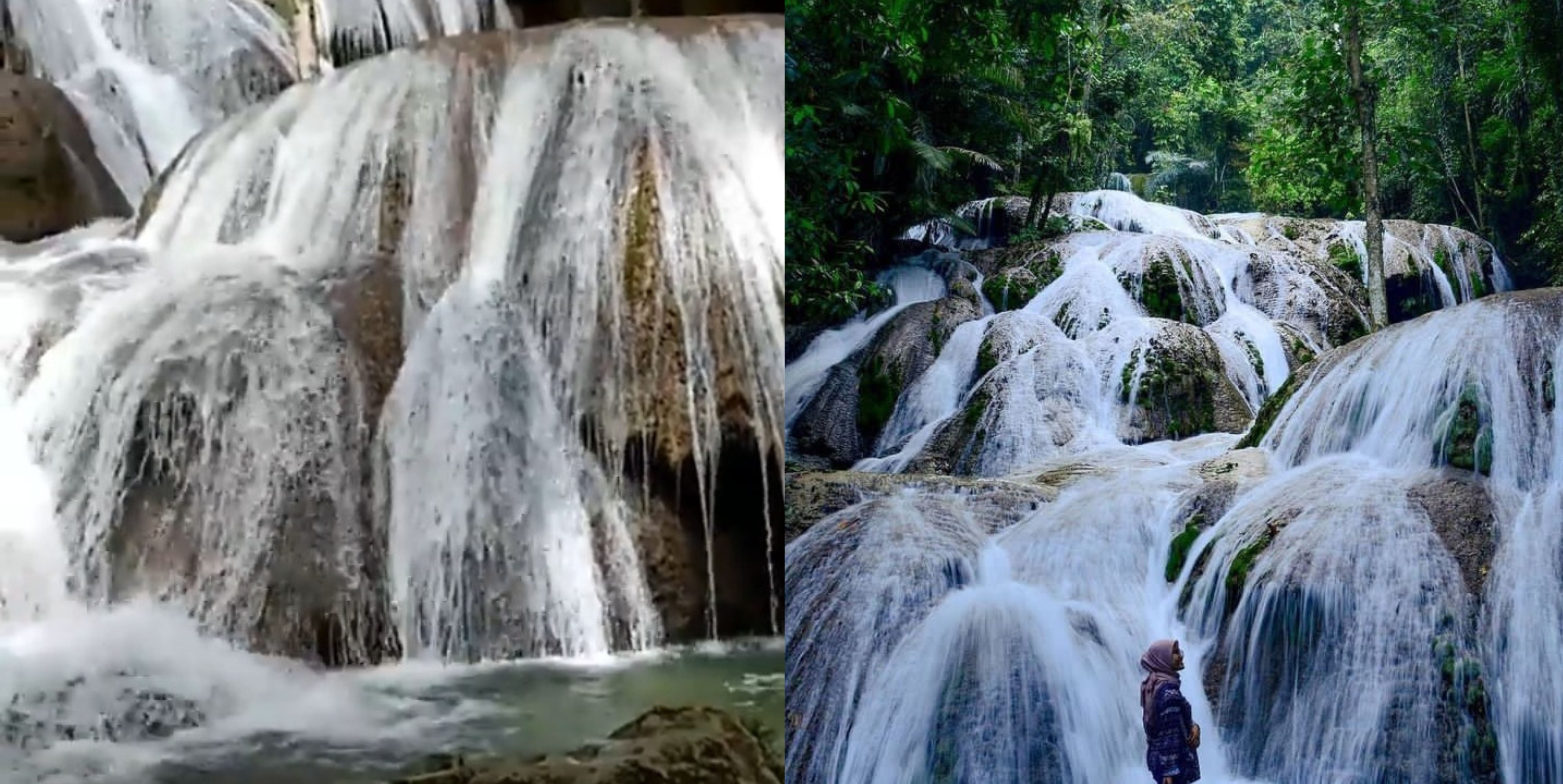 Kolase foto Air Terjun Saluopa, Kabupaten Poso. Salah satu air terjun yang ikonik 