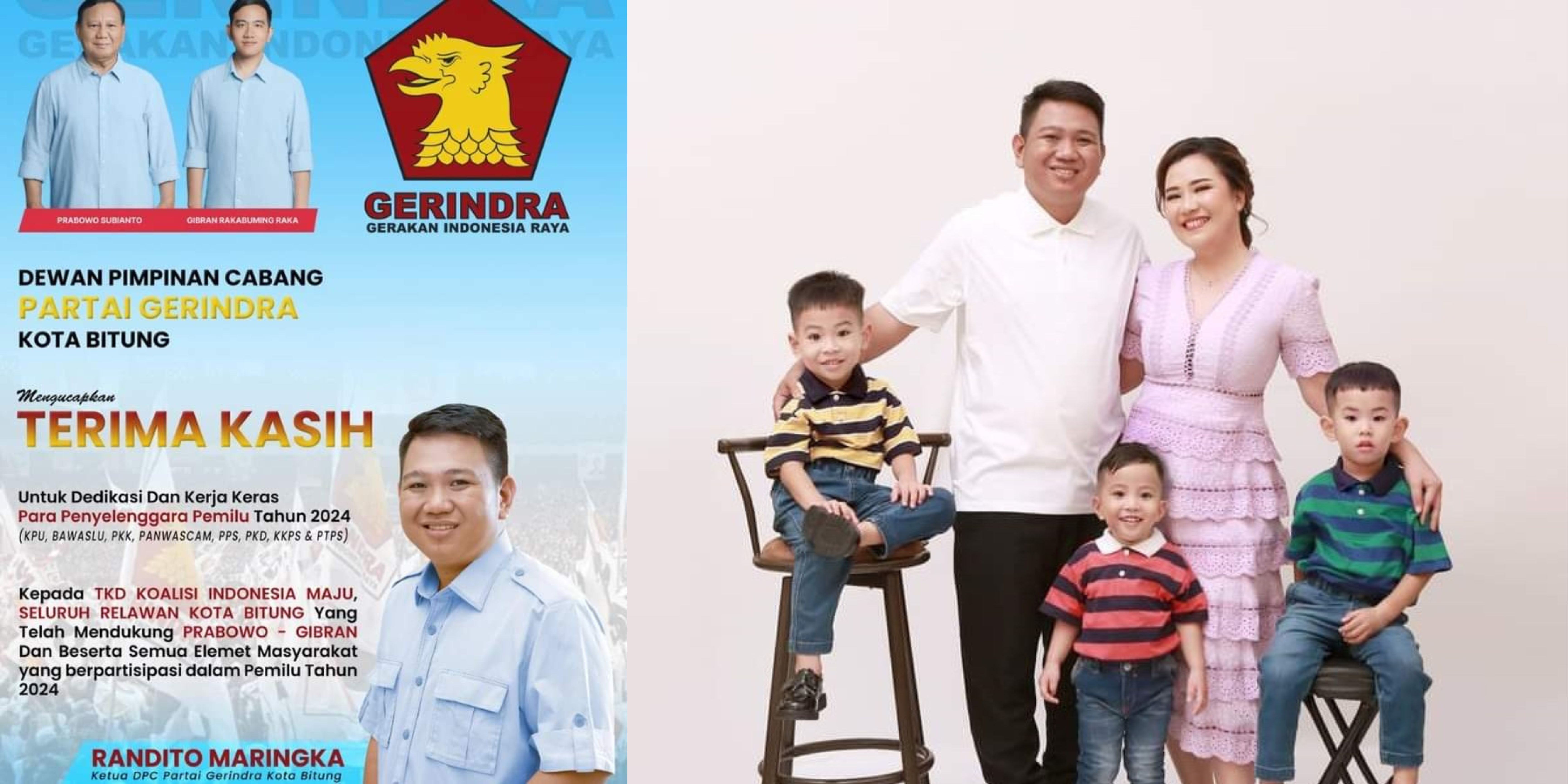 Kolase foto Randito Maringka, Ketua DPC Partai Gerindra Kota Bitung dan keluarga Maringka-Gumolung