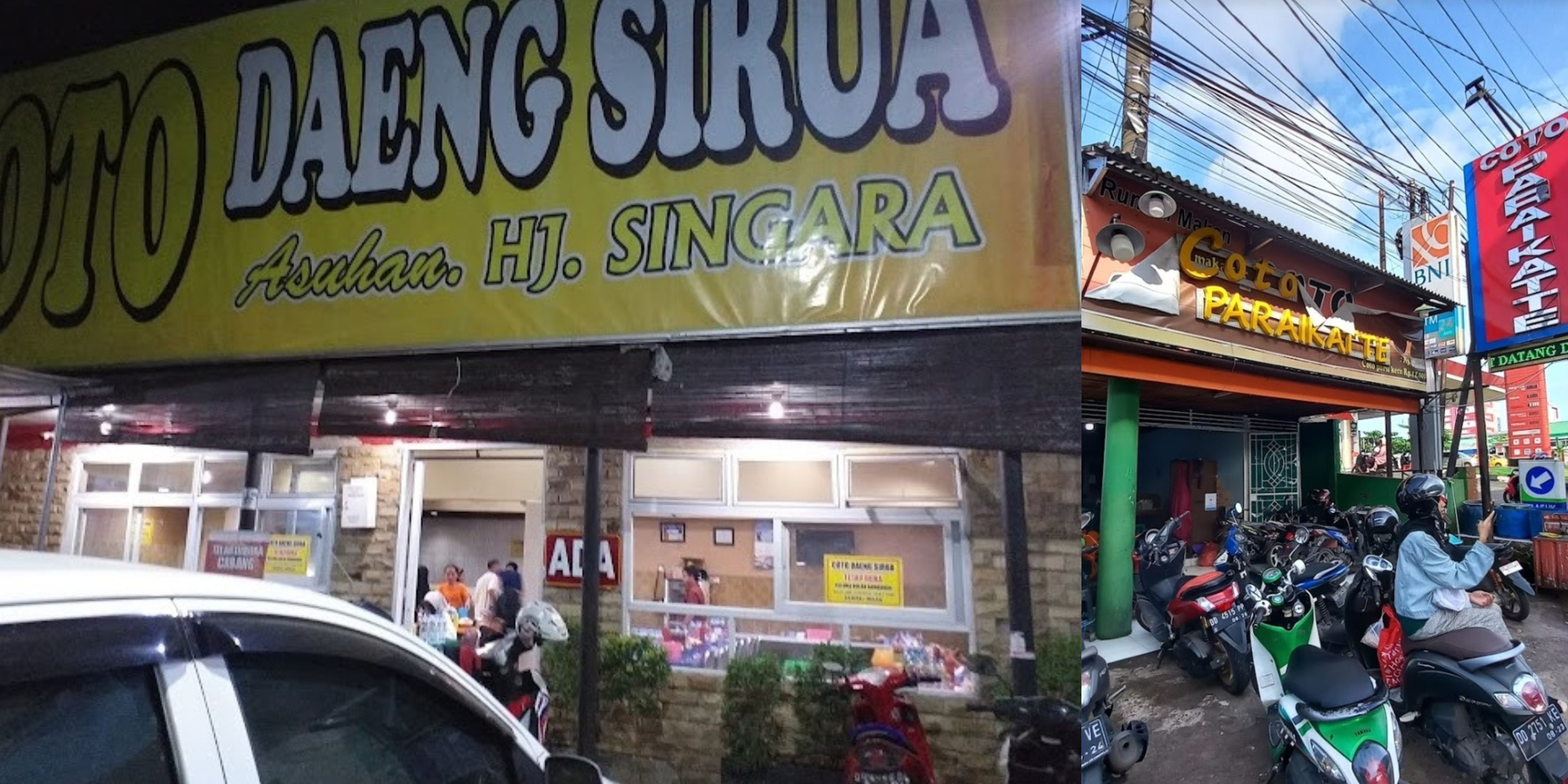Kolase foto tempat makan Coto Makassar populer. Coto Daeng Sirua dan Coto Paraikatte