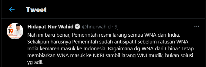 Hasil tangkap layar akun Twitter @hnurwahid