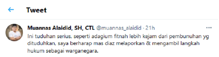 Hasil tangkap layar akun Twitter Muannas Alaidid