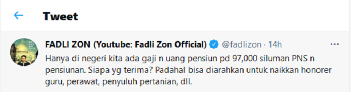 Hasi tangkap layar akun Twitter Fadli Zon