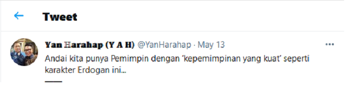 Hasil tangkap layar akun Twitter Yan Harahap