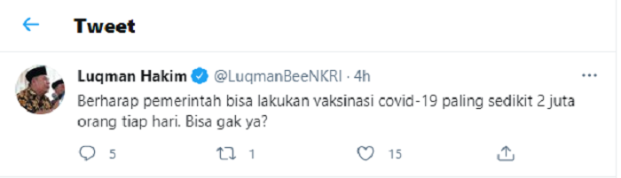 Hasil tangkap layar akun Twitter Luqman Hakim