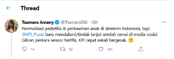Hasil tangkap layar akun Twitter Tsamara Amany