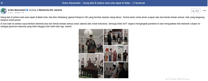 Hasil tangkap layar akun Facebook Anies Baswedan