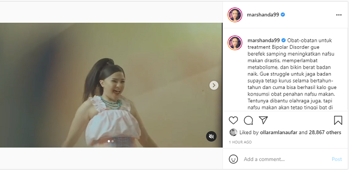 Hasil tangkap layar laman Instagram Marshanda