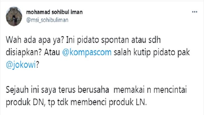 Cuitan Sohibul Iman yang merespons soal Presiden Jokowi gaungkan benci produk luar negeri.