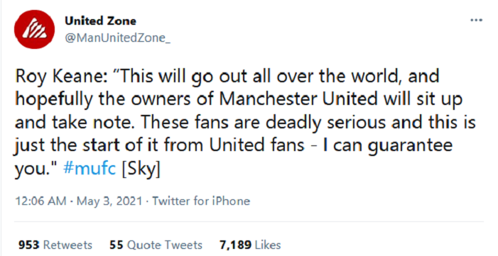 Hasil tangkap layar akun Twitter United Zone