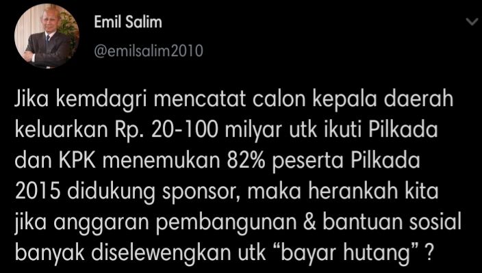 Cuitan Ekonom senior Emil Salim.