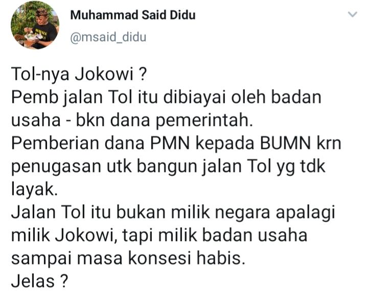 Cuitan Said Didu yang mengkritik ucapan Yunarto Wijaya usai sebut 'Tolnya Jokowi'.