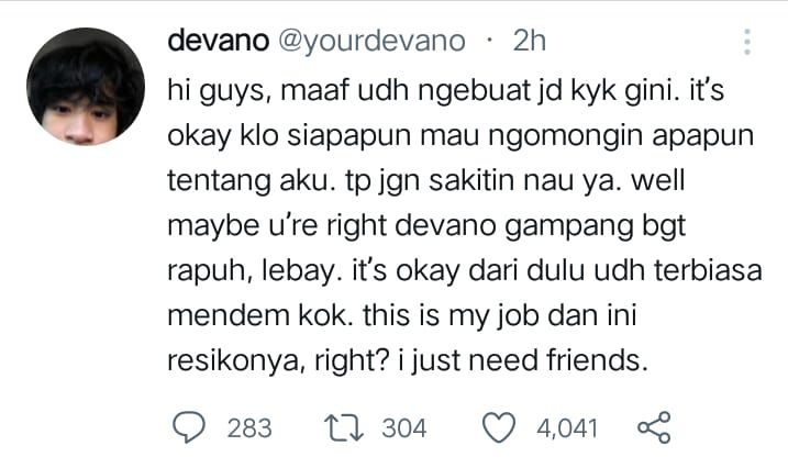 Tweet klarikasi Devano Danendra mengenai hubungannya dengan Naura Ayu