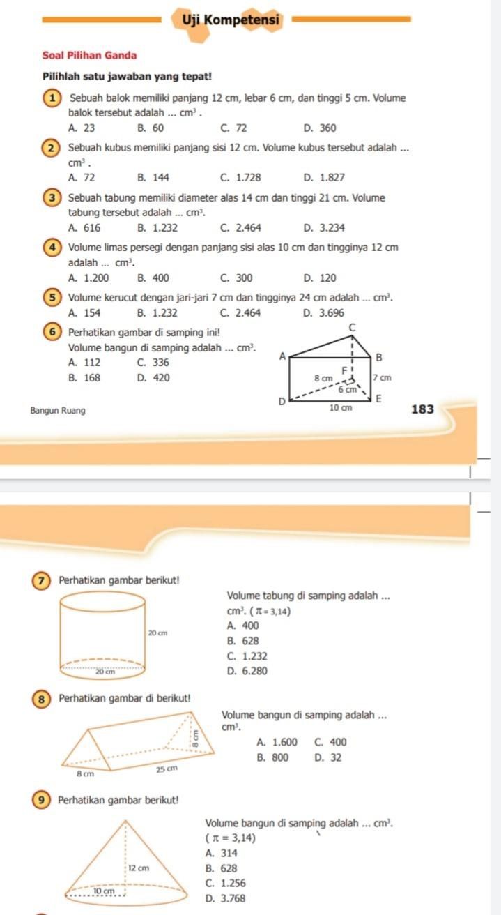 Kunci Jawaban Matematika Kelas 5 SD Halaman 183, 184 untuk Menyelesaikan Soal Uji Kompetensi