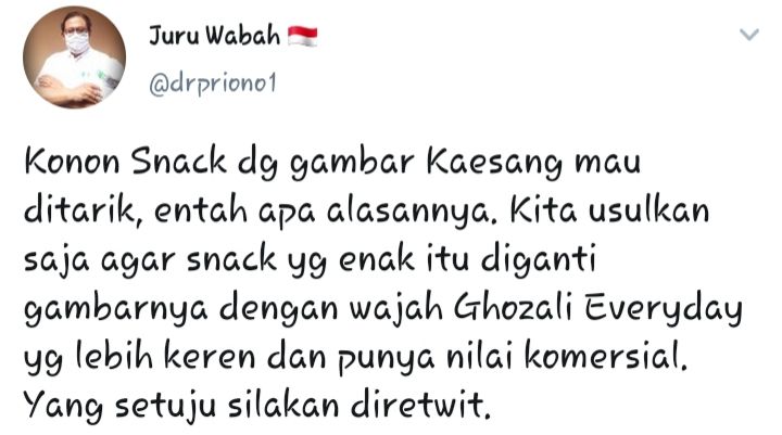 Cuitan Pandu Riono yang usulkan snack berwajah Kaesang Pangarep yang ada di maskapai Garuda Indonesia lebih baik diganti Ghozali Everyday ketimbang ditarik.