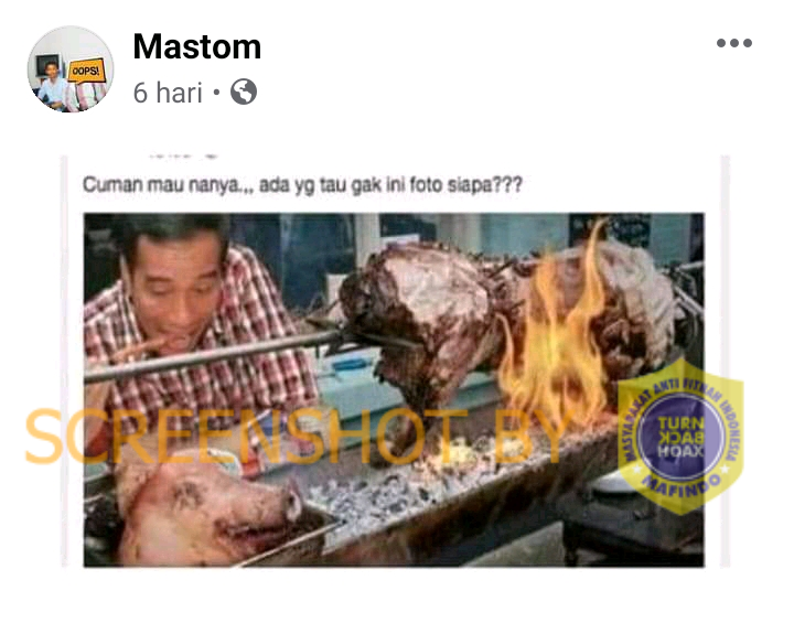 Klaim foto hoaks Jokowi yang tengah memakan daging babi.