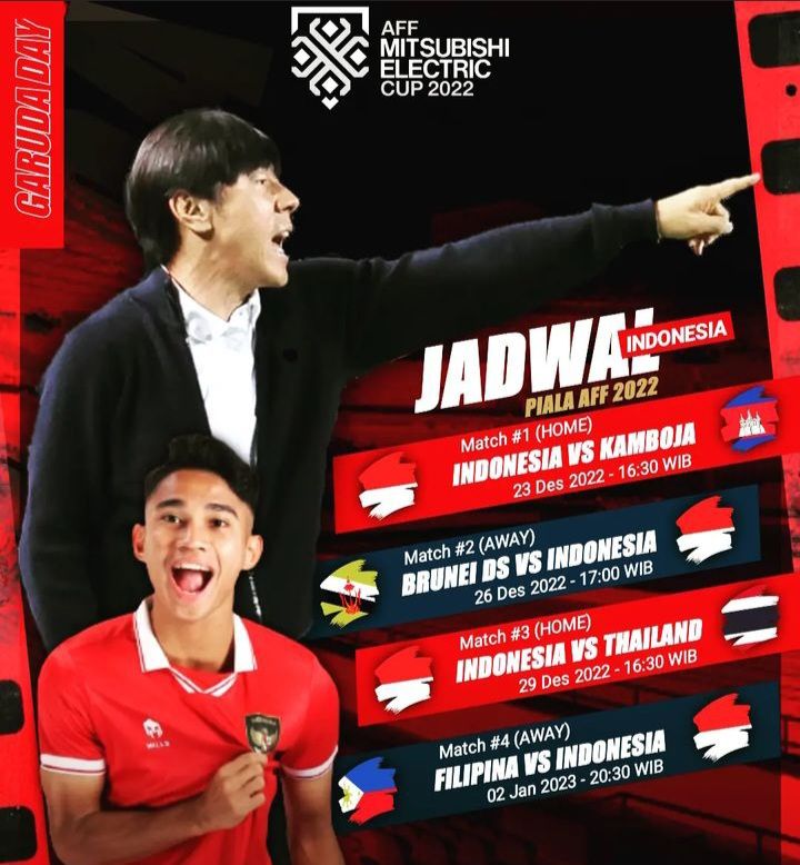 Jadwal Piala AFF 2022 Hari Ini Jumat 23 Desember 2022 Indonesia vs