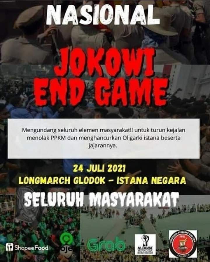Poster ajakan demo bertajuk Jokowi End Game yang mencatut perusahaan Grab hingga Gojek.