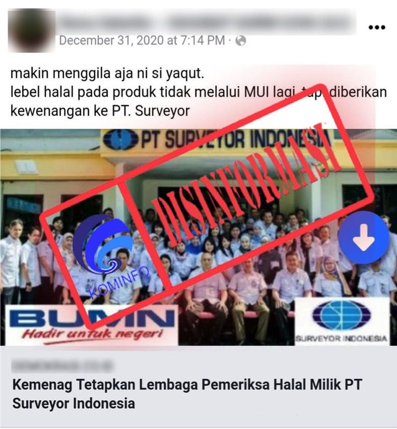 Informasi keliru mengenai klaim sertifikasi halal diserahkan MUI ke PT Surveyor Indonesia.