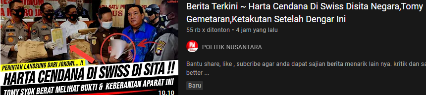 Thumbnail unggahan klaim hoax/youtube/Politik Nusantara