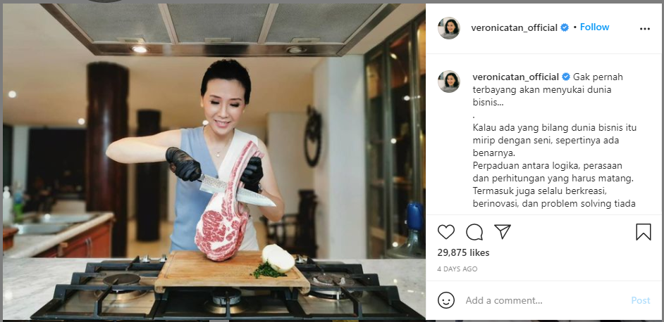 Veronica Tan kini sedang menekuni usaha di bidang kuliner.