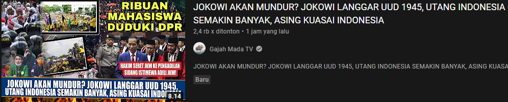 Thumbnail unggahan video klaim hoax/youtube/Gajah Mada TV