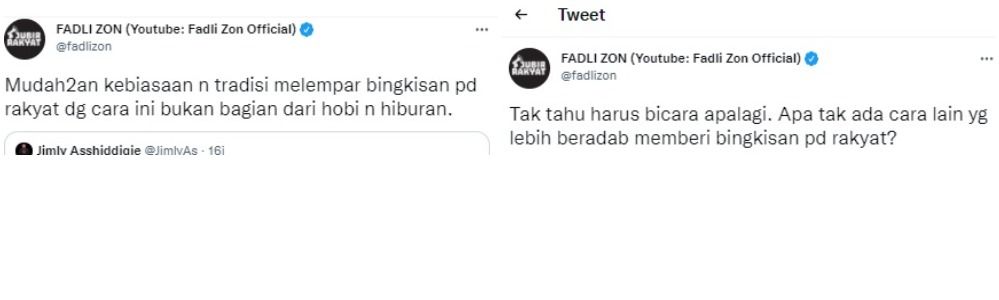 Fadli Zon menanggapi video warga Cirebon yang rela turun ke got demi mengambil bingkisan berisi kaos dari Jokowi.*