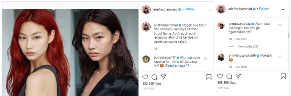 Arief Muhammad mengaku jatuh cinta pada sosok Jung Ho Yeon usai berperan sebagai Kang Sae Byeok dalam series Squid Game.*