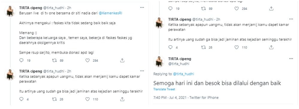 dr. Tirta mengungkapkan pengakuan Kemenkes soal faskes Indonesia yang tidak baik-baik saja di tengah lonjakan kasus Covid-19.*