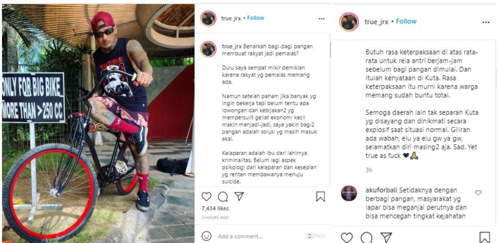 Jerinx SID berbicara soal hati usai seorang netizen menyentil terkait aksi bagi-bagi makanan gratis yang dilakukannya.*
