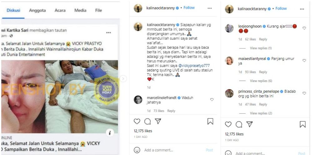 Kalina Ocktaranny geram dan menanggapi berita hoaks yang menyebut sang suami, Vicky Prasetyo meninggal dunia.*
