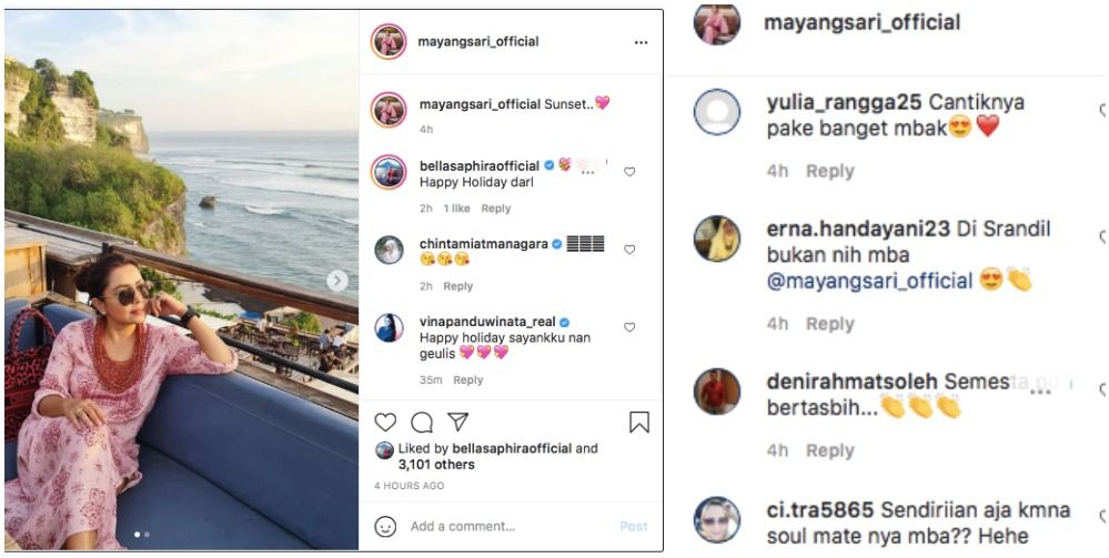 Netizen menanyakan keberadaan Bambang Trihatmodjo usai Mayangsari mengunggah foto dirinya tengah menikmati sunset di Pulau Dewata.*