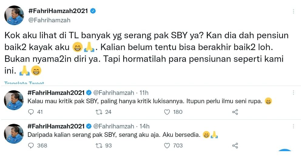 Fahri Hamzah mengaku heran dengan banyaknya serangan dan kritik kepada Susilo Bambang Yudhoyono (SBY).*