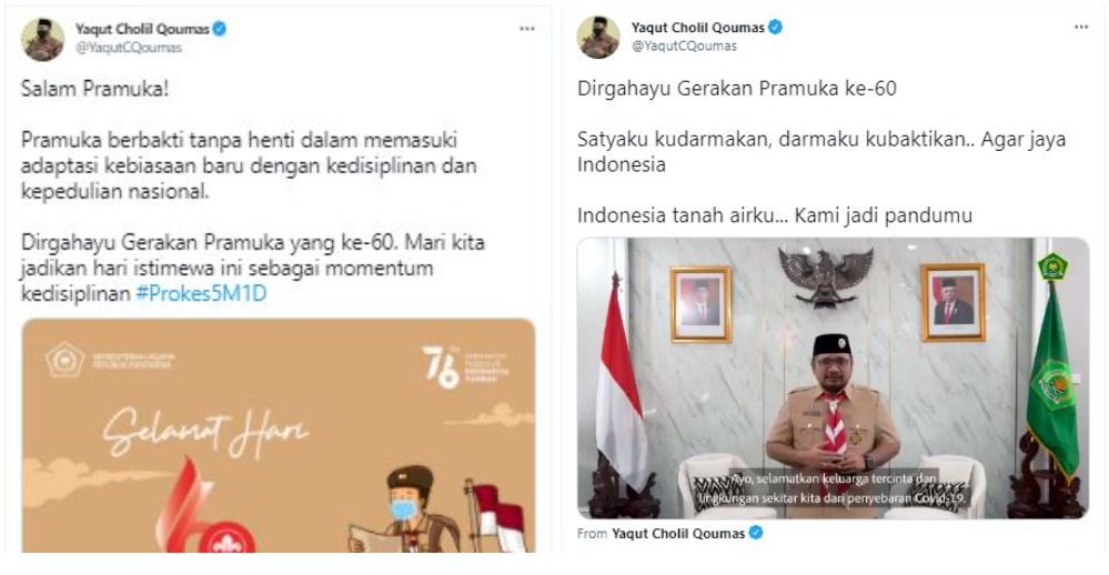 Presiden Jokowi dan Menteri Agama Yaqut Cholil Qoumas merayakan dan memberikan pesan di Hari Pramuka ke-60.*