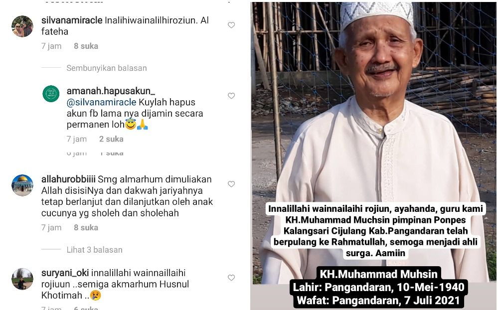 Aa Gym menyampaikan kabar duka. Ayahnda mantan istri, Teh Ninih, KH Muhammad Muhsin bin Adhapi meninggal dunia, Rabu, 7 Juli 2021.*