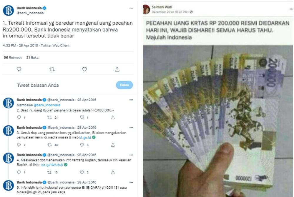 HOAKS - Beredar sebuah unggahan yang menyebut adanya uang kertas pecahan Rp200.000 yang resmi diedarkan.*
