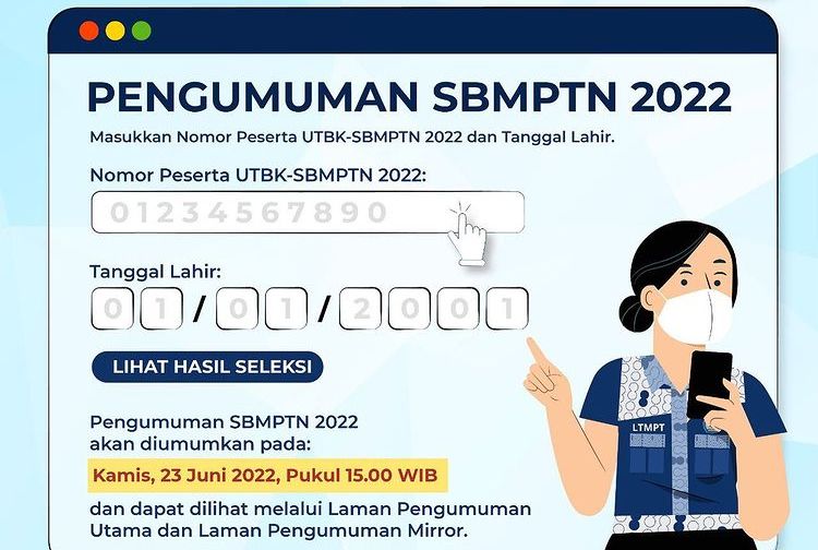 PENGUMUMAN HASIL SBMPTN 2022 di 32 PTN Resmi dari LTMPT, Cek Segera, Sudah Dibuka Pukul 15.00 WIB.