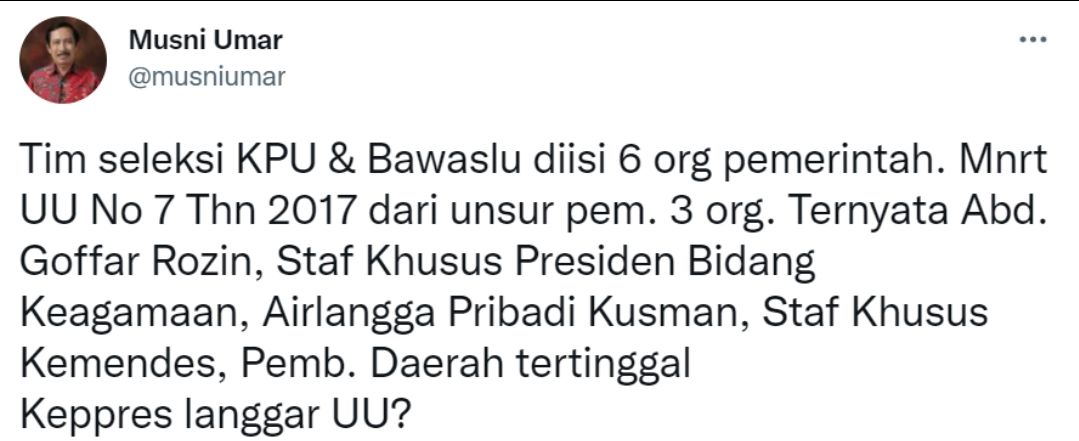 Cuitan Musni Umar soal anggota KPU-Bawaslu.