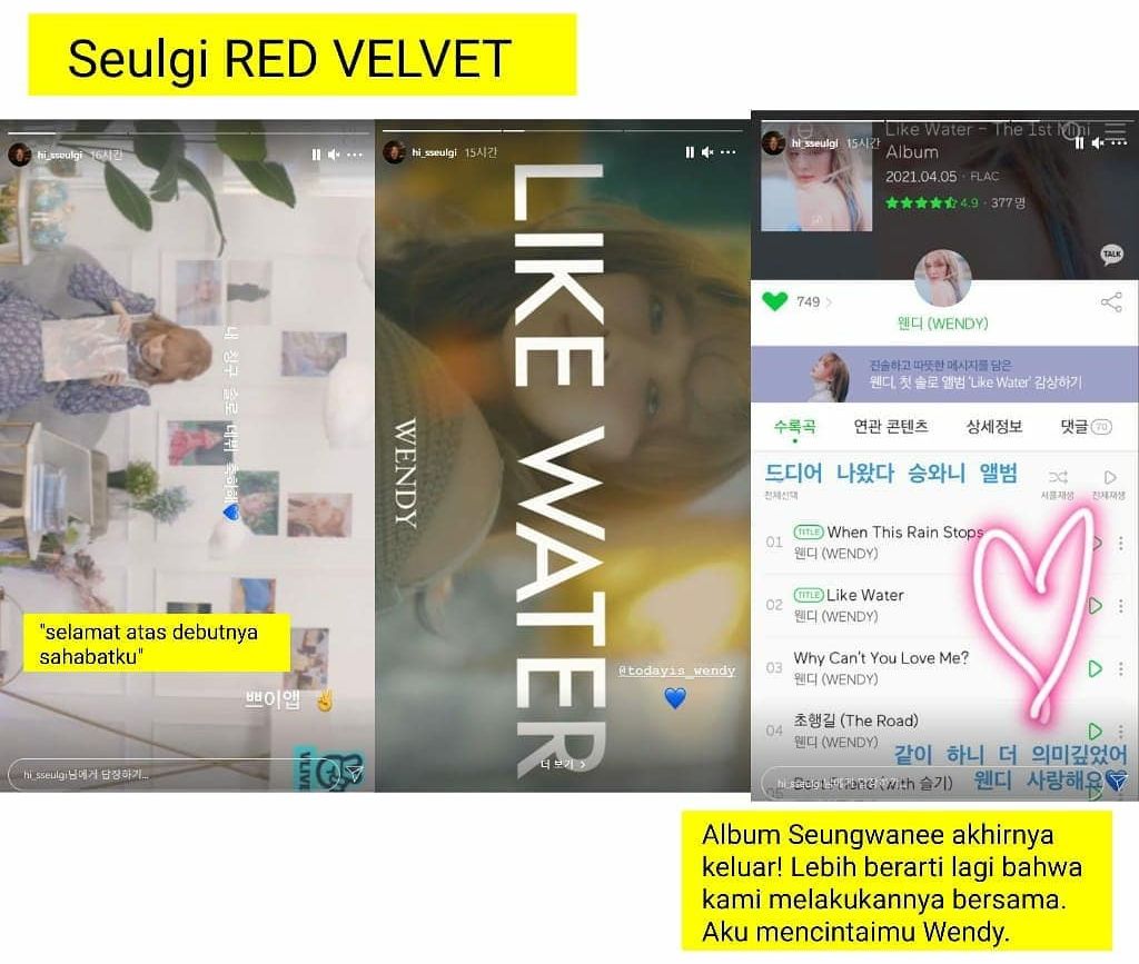 Dukungan Seulgi Red Velvet untuk debut solo Wendy Red Velvet. 