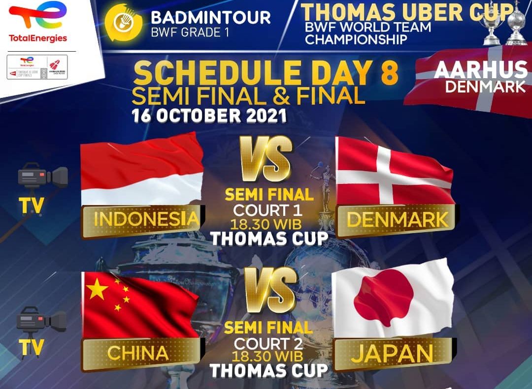 Live Streaming Thomas Uber Cup 2021 Babak Semifinal Indonesia vs Denmark di Sini Gratis Bisa Dari