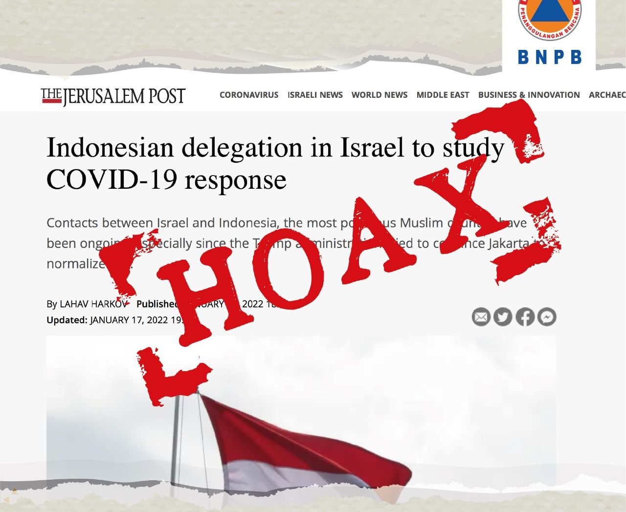 Sebuah pemberitaan yang menyebut delegasi Indonesia bertemu dengan pejabat Israel untuk kepentingan studi Covid-19.