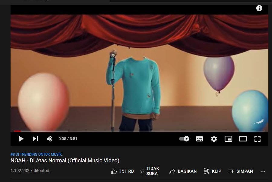 MV Noah - Di Atas Normal sudah ditonton lebih dari satu juta kali.