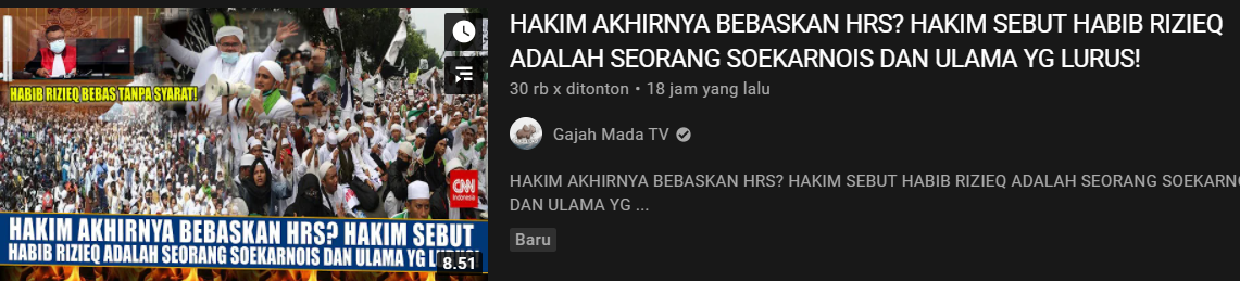 Thumbnail video unggahan hoax/youtube/Gajah Mada TV