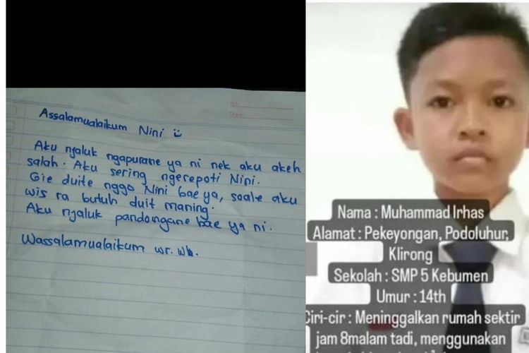 Anak 14 Tahun yang Hilang di Kebumen Ditemukan Meninggal di Sungai, Ada Surat untuk Neneknya