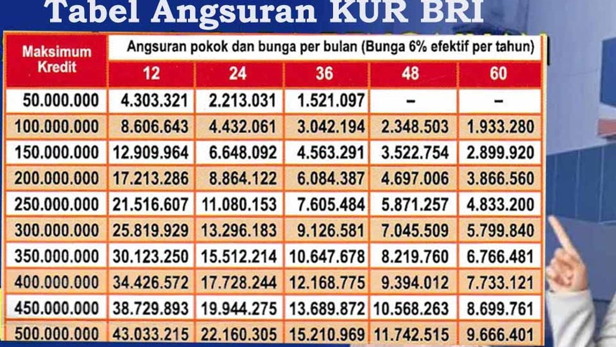 Tabel Angsuran Kur Bri Juta Simak Rincian Angsuran Pokok Dan