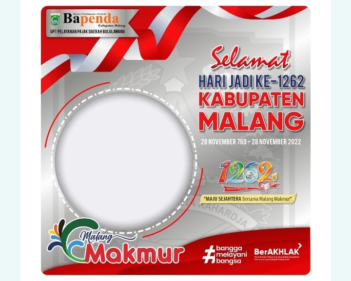 Terbaru! Twibbon Hari Jadi Kabupaten Malang ke 1262 Berdesain Simple dan Elegan.