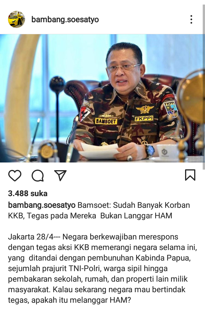 Hasil tangkap layar akun Instagram Bambang Soesatyo