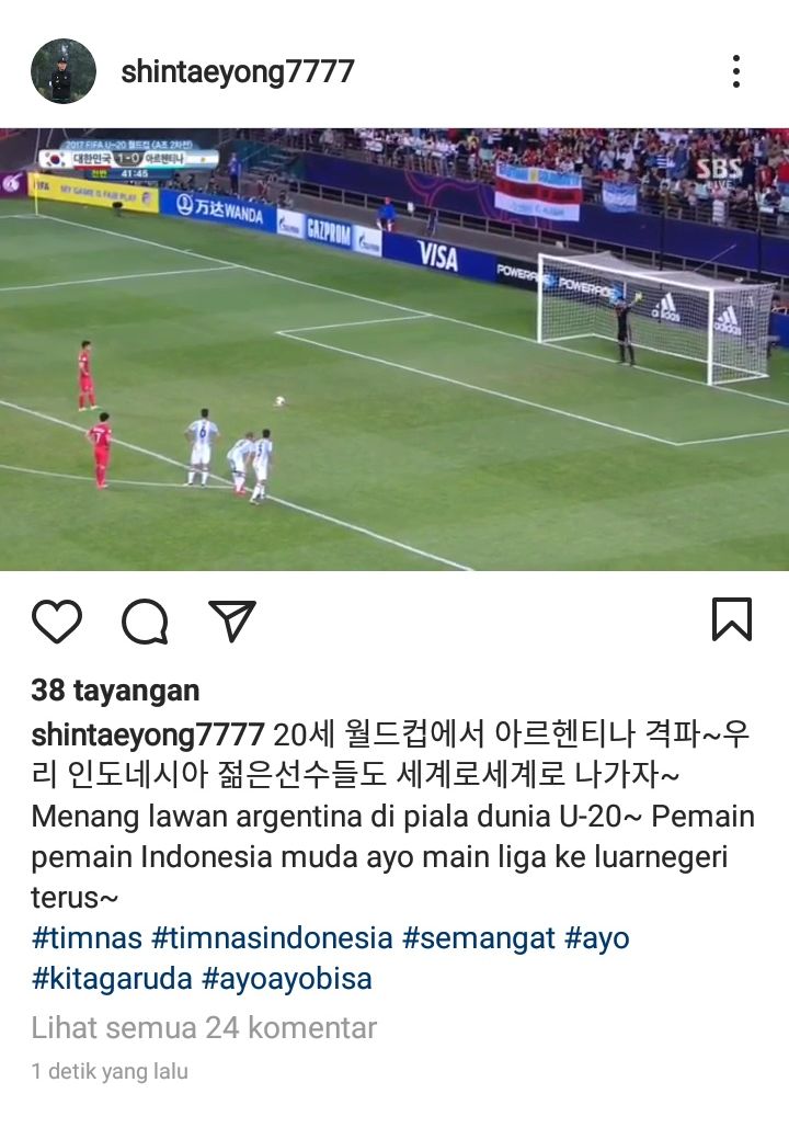 Unggahan Instagram Shin Tae-yong, sebelum akhirnya menghilang. 