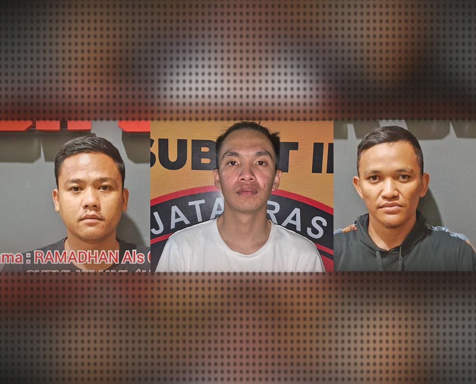 Ketiga tersangka pelaku penganiayaan terhadap wartawan saat meneyerahkan diri ke Mapolda Jambi pada Minggu, 26 Maret 2023.